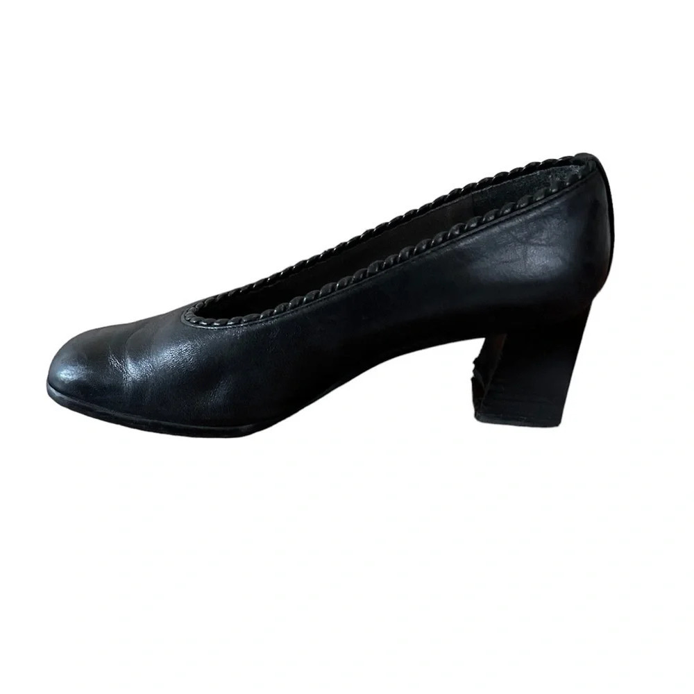 Stuart Weitzman Leather Pumps Black Acetate Trim Square-toes block heels size 7 - Picture 1 of 10
